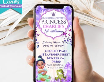 Editable Baby Tiana Birthday Mobile Invitations | Princess Baby Tiana Invite | Printable Baby Tiana Evite, Canva Template | Instant Download