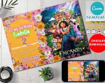Encanto Birthday Invitation Digital Download | Encanto Birthday Party Supplies Invites | Isabela | Editable kid Party | instant download