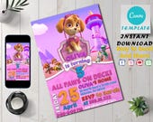 Paw-ty Patrol Invitation | Kids Birthday Invitation Template Editable-Printable, Paw Birthday Invitation Girl | Invite Instant Download