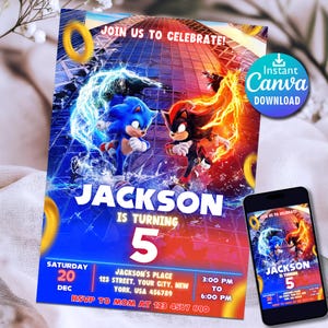 Faire-part d'anniversaire modifiable Sonic 3 | Modèle d'invitation de fête d'anniversaire hérisson imprimable | Téléchargement instantané