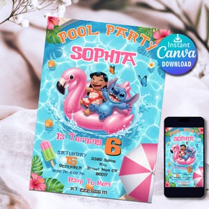 Editable Stitch Party Invitation, Birthday Pool Invite Lilo & Stitch Party Invite Template Printable Pool Birthday, Instant Digital Download