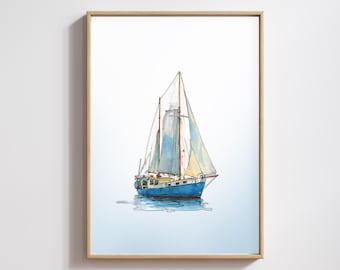 Watercolor Sailboat Nursery Art | Coastal Kids Room (Digital Download)