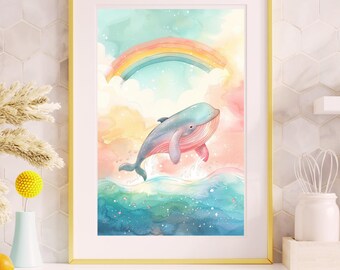 Aquarel walvisprint, decor oceaankwekerij (digitale download)