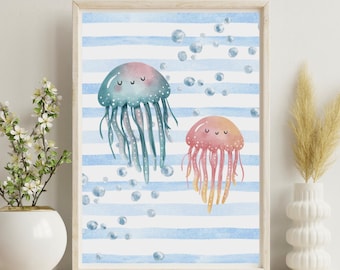 Watercolor Jellyfish Nursery Print | Ocean Animal Art (Digital Download)