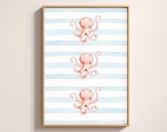 Pink Octopus Nursery Print | Watercolor Ocean Animal Art (Digital Download)