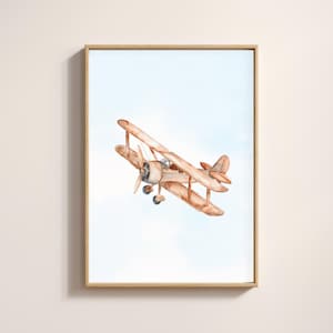 Vintage Airplane Wall Art | Watercolor Nursery Print | Blue and Beige Airplane Poster | kids Room Decor | Digital Download Printable art