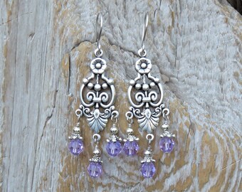 Vintage inspired purple swarovski crystal earrings