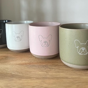 French Bulldog Tea/ Coffee Mug with Green/ White/ Black/ Pink Speckled Ceramic Glaze