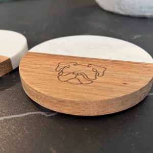 Bulldog Wooden & Marble Coaster in Gift Box
