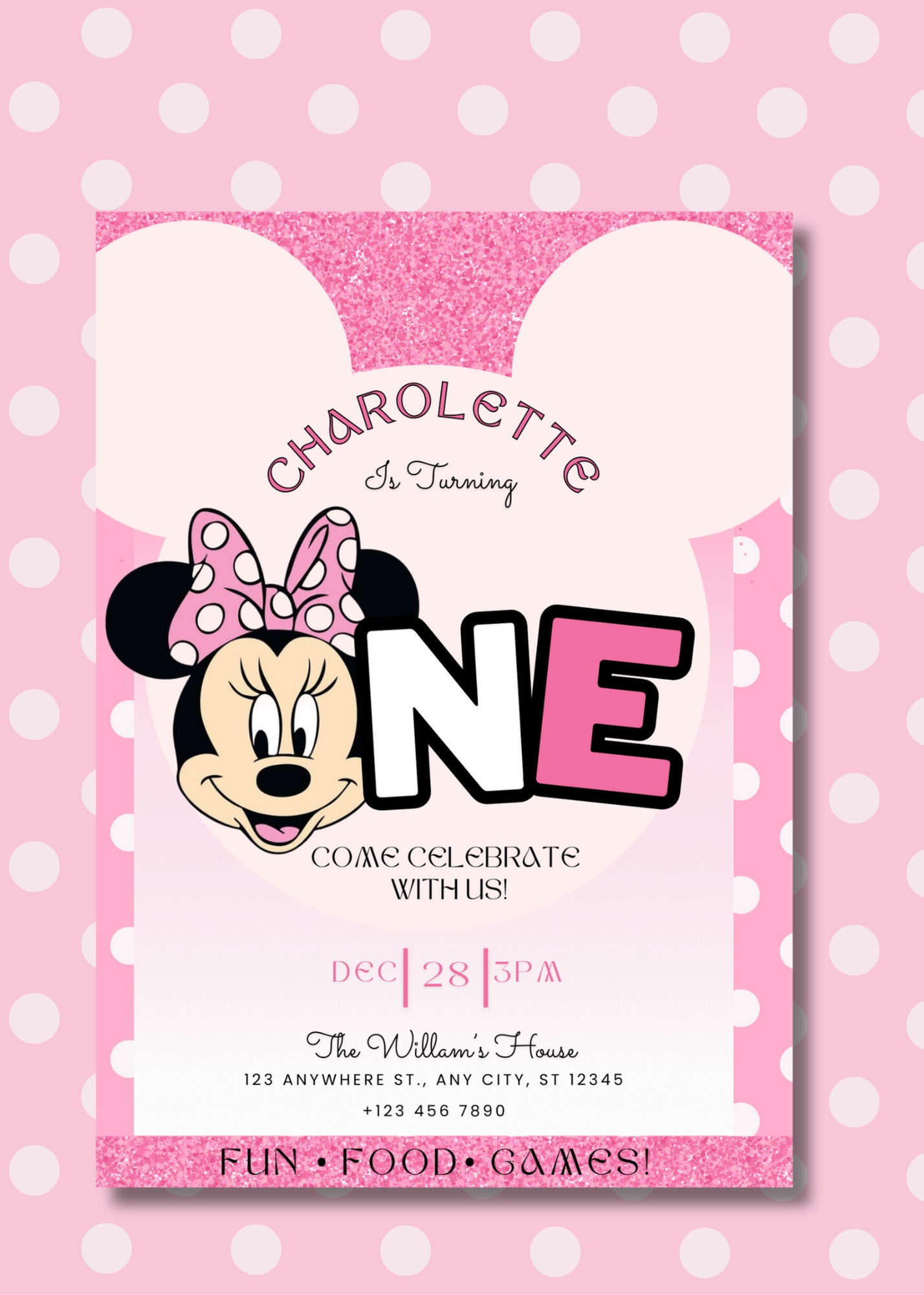 Minnie Mouse Birthday Invitation, Minnie Mouse Birthday Invitation Template Printable, Minnie ...