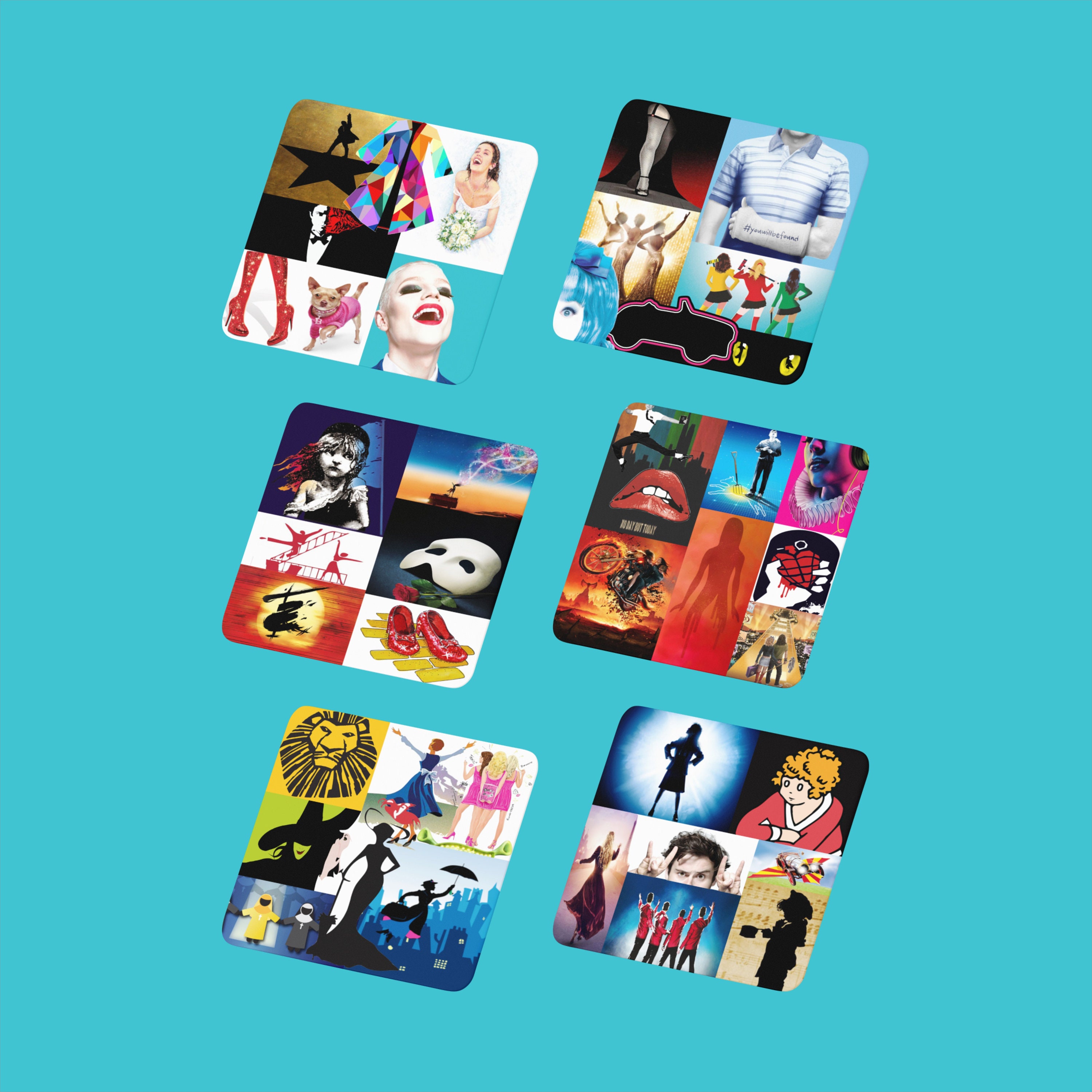 Musical Theatre Photo Coasters, Collage print of your Favourite Theatre Posters, Perfect Gift for any Musical Theatre Lover, Bespoke Items