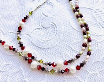 Glasses Chain Lanyard Neclace in Red White and Olive Green