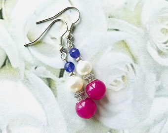 Pink Agate and  Freshwater Pearl Earrings