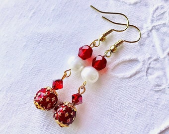 Victorian Style Earrings in Red and White