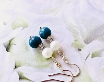 Deep Blue Sea Agate and Freshwater Pearl Earrings