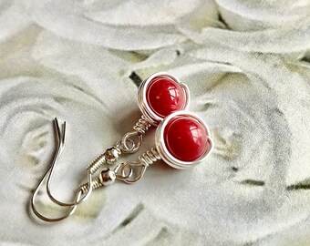 Wire Wrapped Earrings with Red Agate