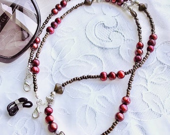 Glasses Chain Lanyard Neclace in Copper Red, Burnt Jade