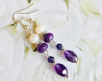 Purple Amethyst and Freshwater Pearl Earrings