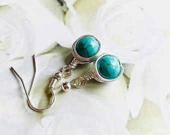 Wire Wrapped Earrings with Turquoise Bead