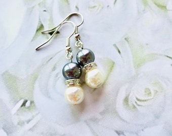 Midnight Grey and Cream Pearl Earrings