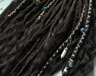 Boho Dark Brown Dreadlock Extensions: Handmade Textured Dreads with Beads & Charms