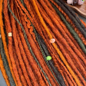 Autumn Fire Ginger Boho Dreadlocks - Orange, Copper & Forest Green Synthetic Dreadlocks Extensions - Copper Ginger dreadlocks