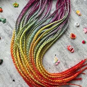 Handmade Ombre Braided Extensions small set – Rainbow sunset Braids, Soft & Lightweight