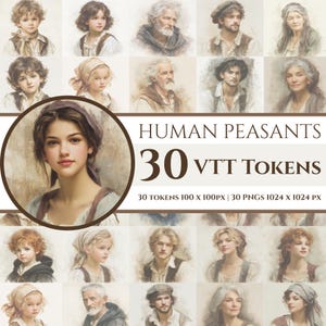 VTT Token Bundle, Human Medieval Peasant Fantasy Art, 5e TTRPG Game Master Tools, png assets for Tabletop Gaming RPG images Instant Download