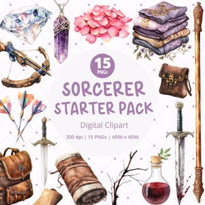 Sorcerer DnD Clipart Fantasy Art PNG Adesivo digital imprimível para Dungeons and Dragons Folha de personagem ou diário do jogador Download instantâneo