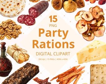 Medieval Food Watercolor Clipart, 5e TTRPG Fantasy Food Art Historical, Printable Digital Stickers for Character Journal Instant Download