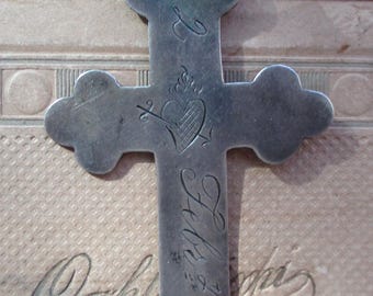 P. Huys ~ antique sterling Nun's cross rhinestone necklace