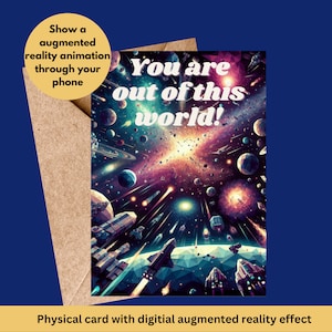 Space animated augmented reality card with music, card for him, fancy card, augmented reality card, unique card, card for gamer, space card
