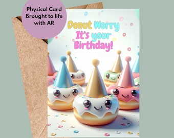 Donut animated birthday card with audio, augmented reality card, card for gamer, greeting card, unusual birthday card, animated card