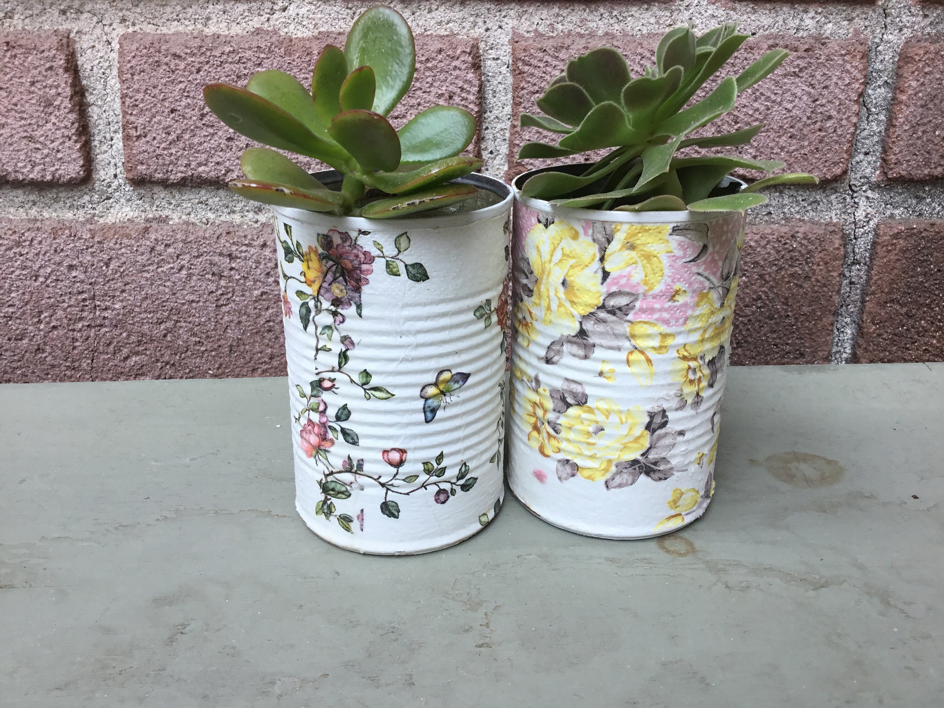Upcycled Painted Tin Can Set of 2 Rustic Decoupage Tin Can Etsy