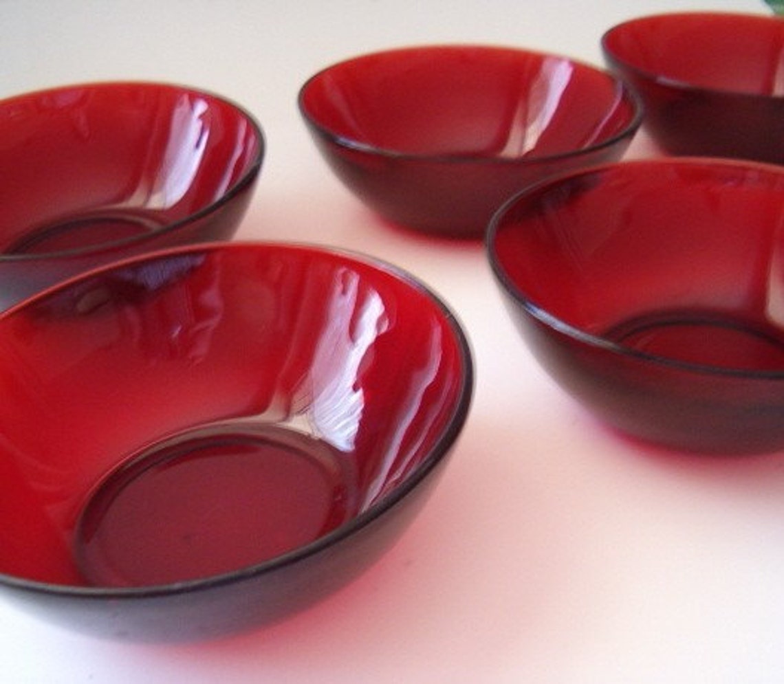 Ruby Red Glass Bowls Etsy