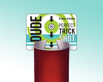 Dude Ping Pong Trick Shots Backboard Birthday game ideas. Perfect for DIY party games.