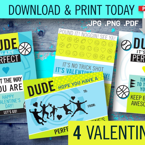 Dude Valentine's Printable Cards. Perfect downloadable for boys Valentines. Digital Item.