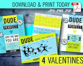 Dude Valentine's Printable Cards. Perfect downloadable for boys Valentines. Digital Item.
