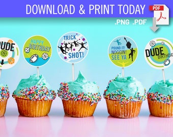 Dude Birthday Cupcake Toppers. Perfect downloadable for DIY party cake decorating.