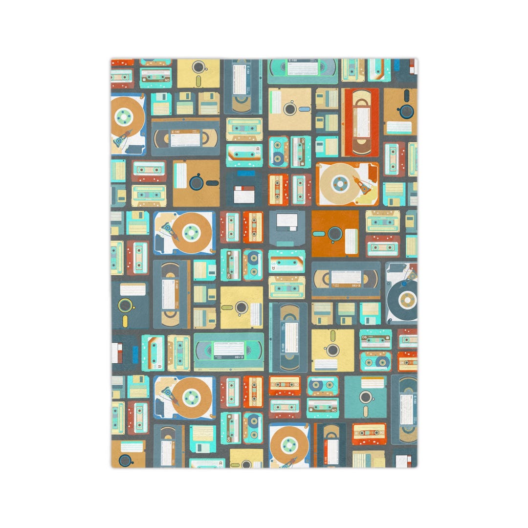 Blanket, Retro Computer Media Design VHS Cassette Floppy Disk Zip Geeky ...