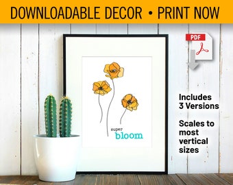 Super Bloom! Poppy Flower Line Art Prints, Flower Wall Art, Botanical Line Art Flower, Poppies, Minimal Floral Prints, Includes 3 Versions