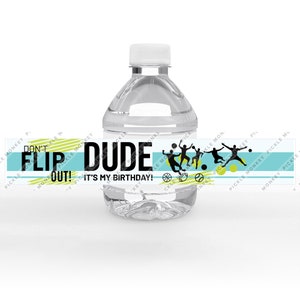 Bottle Flip Trick Shots Party DIY Label for 8oz. Mini Water Bottles - Perfect for your Birthday Dude