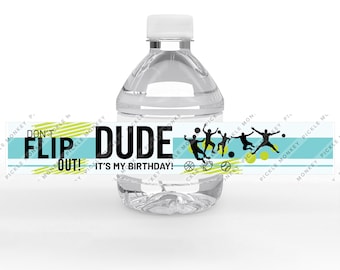 Bottle Flip Trick Shots Party DIY Label for 8oz. Mini Water Bottles - Perfect for your Birthday Dude