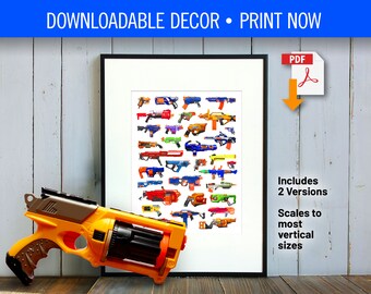 Nerf Party! Wall Art for Nerf gun fans, printable decor for boys room, game room, man cave, digital download. Birthday thank you card.