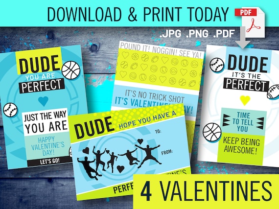 Dude Valentines Printable Cards. Perfect downloadable for boys Valentines. Digital Item.