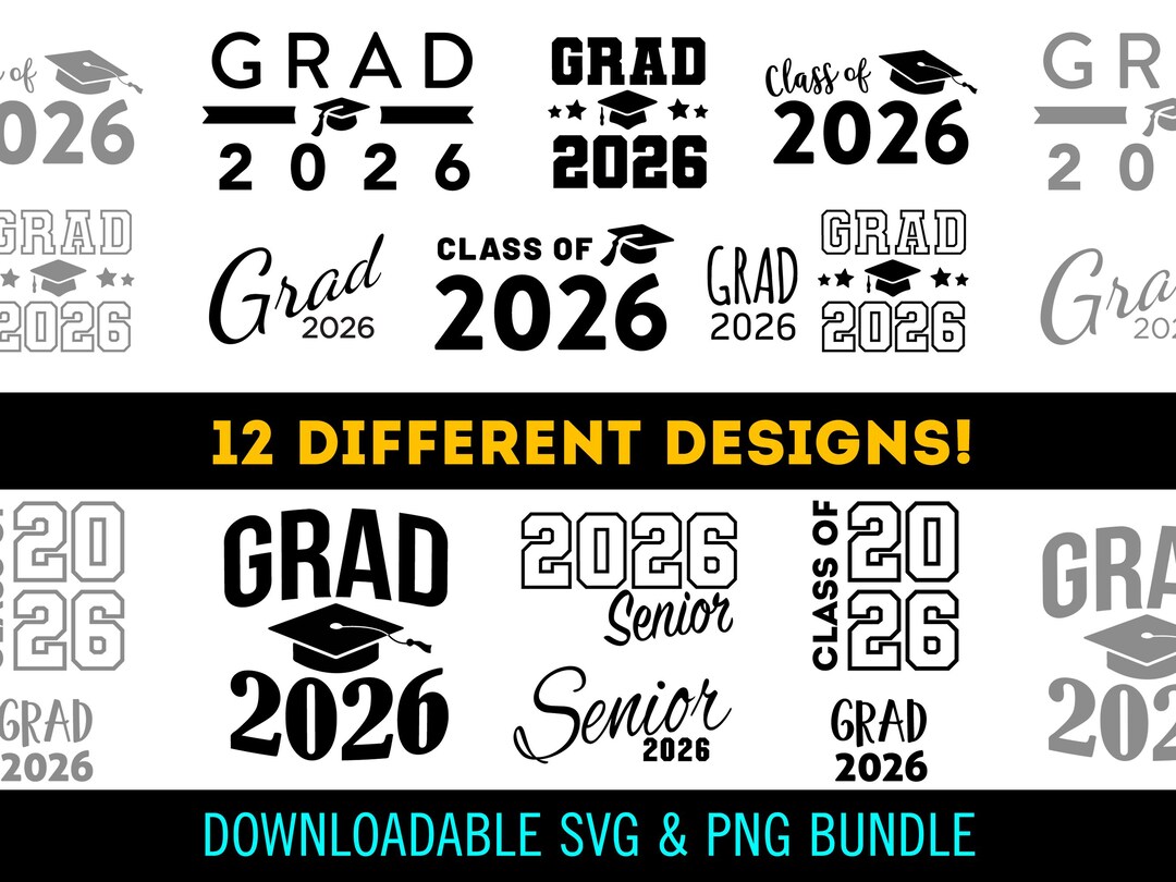 Grad 26 Letters Graduation 2026 SVG PNG Bundle – Senior Class Designs (digital Download ...