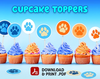 Paw Print Cupcake Toppers, Bluey Birthday, Party Clipart Decorations, Table decor ideas, PNG