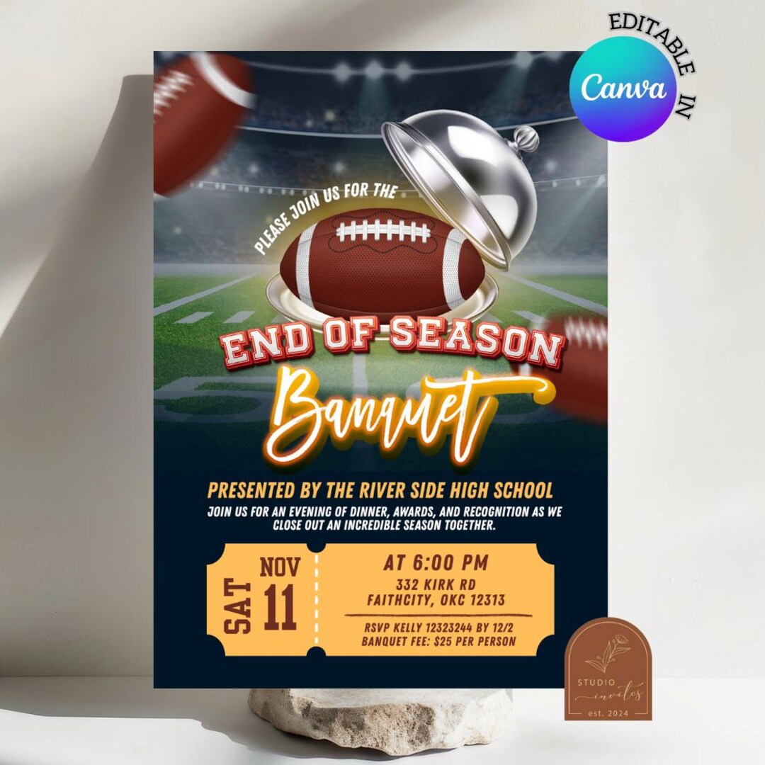 End of Season Banquet American Football Invitation, NFL Football Team  Dinner Party Invite, Canva Editable Football Awards Night Invite AC34 - Etsy, image size:1080x1080
