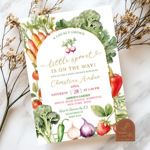 A Little Sprout Is On The Way Baby Shower Invitation, Farmers Market Baby Shower Invitation, Summer Locally Grown Baby Shower Invite C38