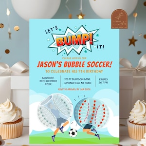 Invito di compleanno a tema Bubble Soccer, festa di compleanno a tema Knockerball, invito di compleanno per bambini a tema Bubble Soccer, compleanno a tema pallone da calcio, Lets Kick C80